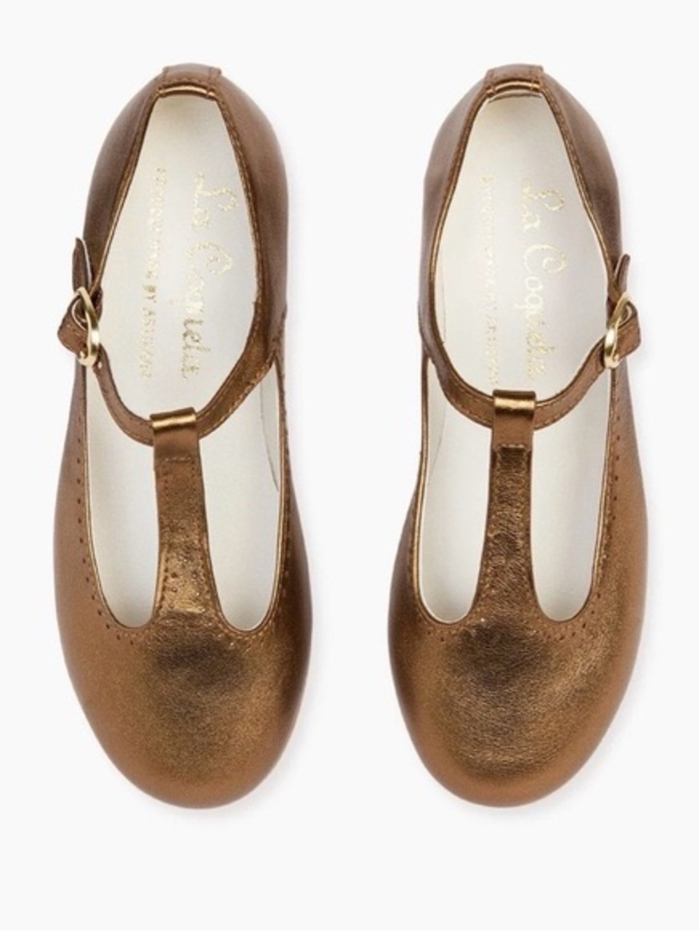 La Coqueta Bronze Leather T-Bar Mary Jane Shoes EU 26 US 9.5